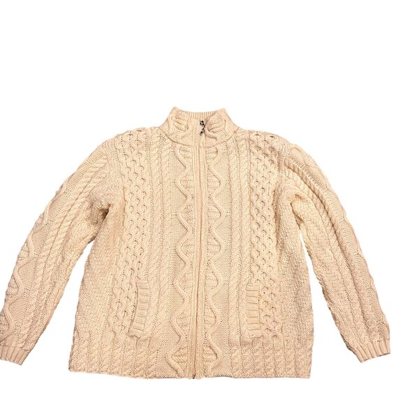 Aran Mor Ireland Zip Front Wool Cardigan, Natural, L - Picture 1 of 7